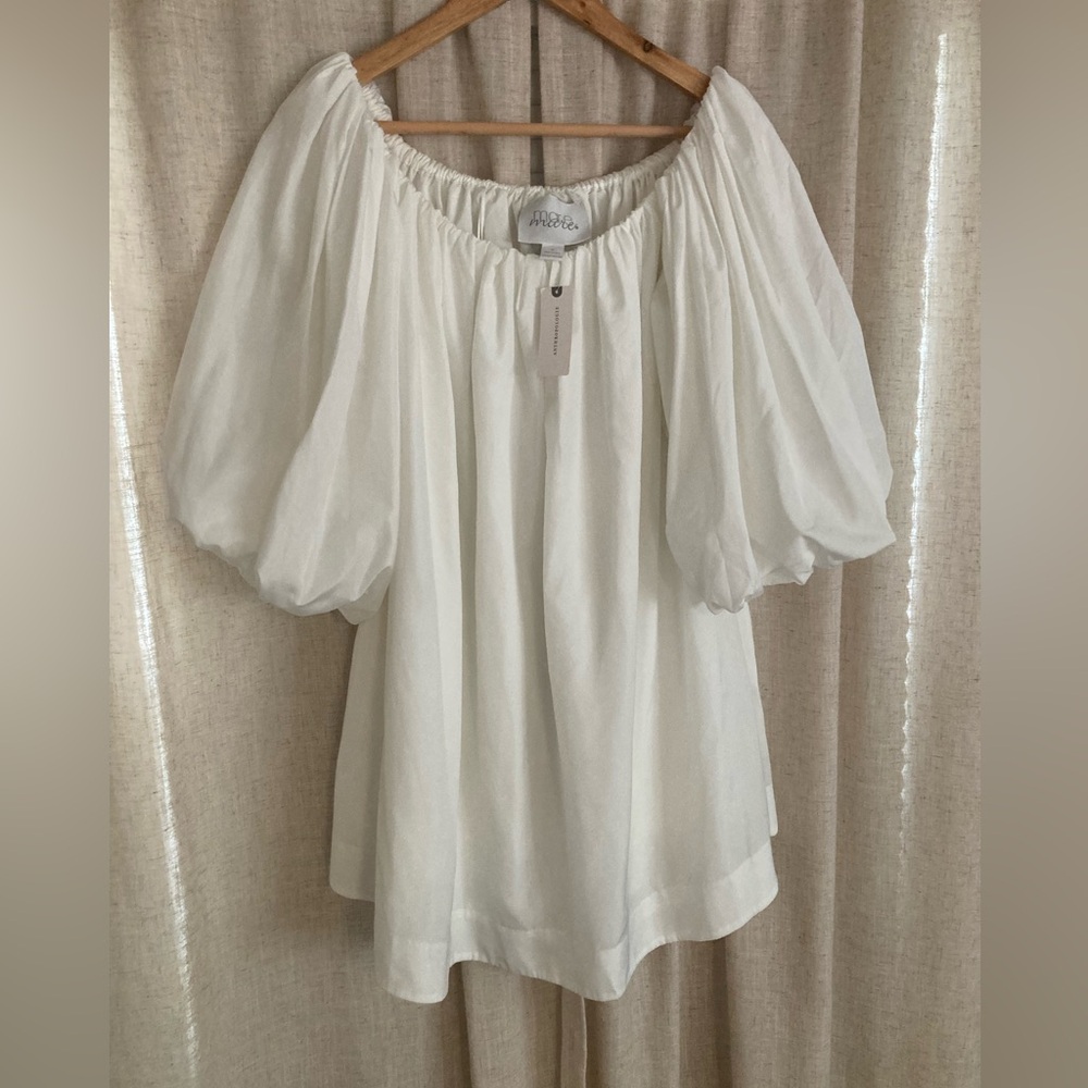 Anthropologie Elegant White Puff Sleeve Top